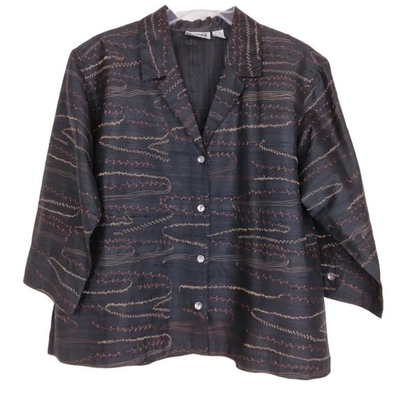 Chico's | Black 100% Silk Embroidered Shacket Jacket | Size M - Picture 1 of 7